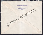1957 Ata 2k 3k ve Uak 35k pullu LUCIEN G ARCAS  zmir antetli ZMR fndk damgal Uak le kaeli svireye gnderilmi zarf | Çankaya Müzayede | Cumhuriyet  