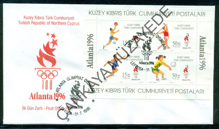1996 Atlanta Yaz Olimpiyat Oyunlar Blok ISF KB 16 FDC Kat 70 | Çankaya Müzayede | KKTC