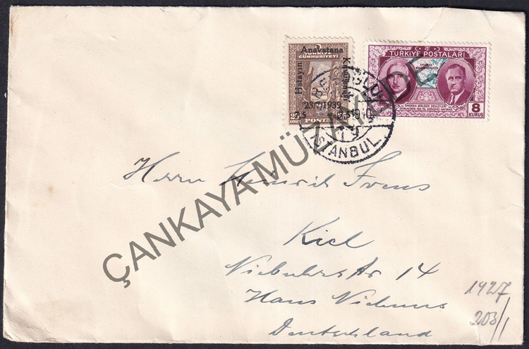 1940 Amerikann stiklalinin 150 yl 8k ve Hatayn lhak 25k pullu BEYOLUSTANBUL 19 damgal Almanyaya gitmi zarf | Çankaya Müzayede | Cumhuriyet