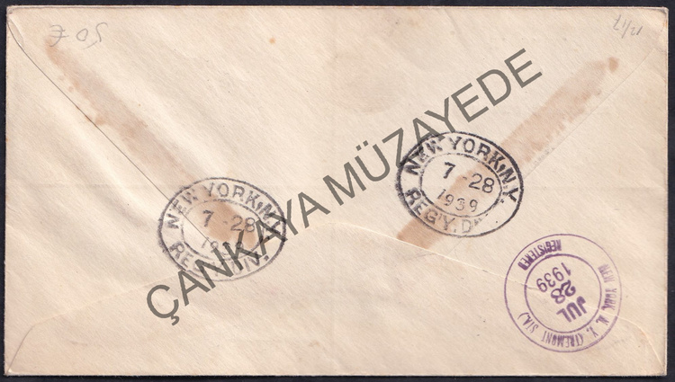 1939 Amerikann stiklalinin 150 Yl tam seri pullu  Ankara 2 damgal ABDye gnderilmi taahhtl zarf | Çankaya Müzayede | Cumhuriyet