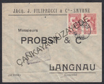 1915 zmir 2 damgal 1914 20p per pullu Jacq J Filippucci  Co  zmir antetli svireye gitmi sansr kaeli zarf | Çankaya Müzayede | Osmanl  