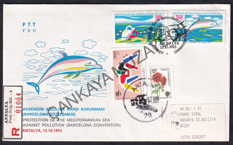 1993 Akdenizin Kirlilie Kar Korunmas taahhtl postadan gemi FDC ISF 339697 | Çankaya Müzayede | Cumhuriyet