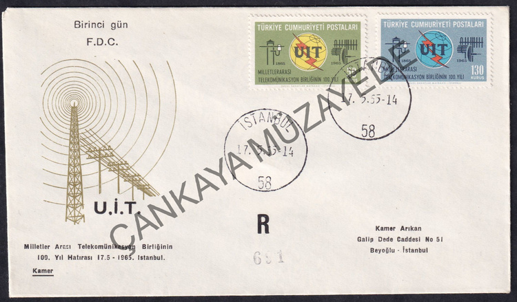 1965 UIT 100 Yl taahhtl postadan gemi FDC Kamer SF 233738 Kat 300 | Çankaya Müzayede | Cumhuriyet